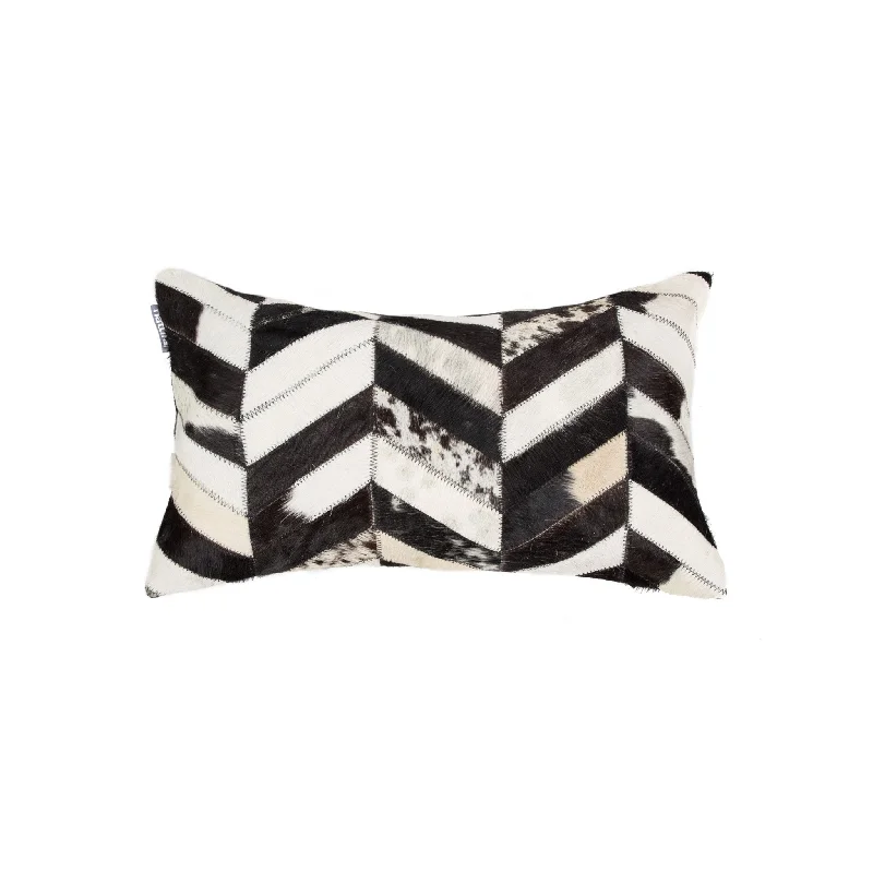 How pillows enhance sleep quality-12" X 20" Black and Off White Chevron Cowhide Throw Pillow