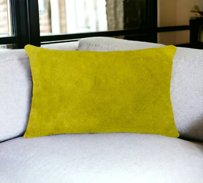 How pillows reduce neck pressure-12" X 20" Yellow Cowhide Throw Pillow