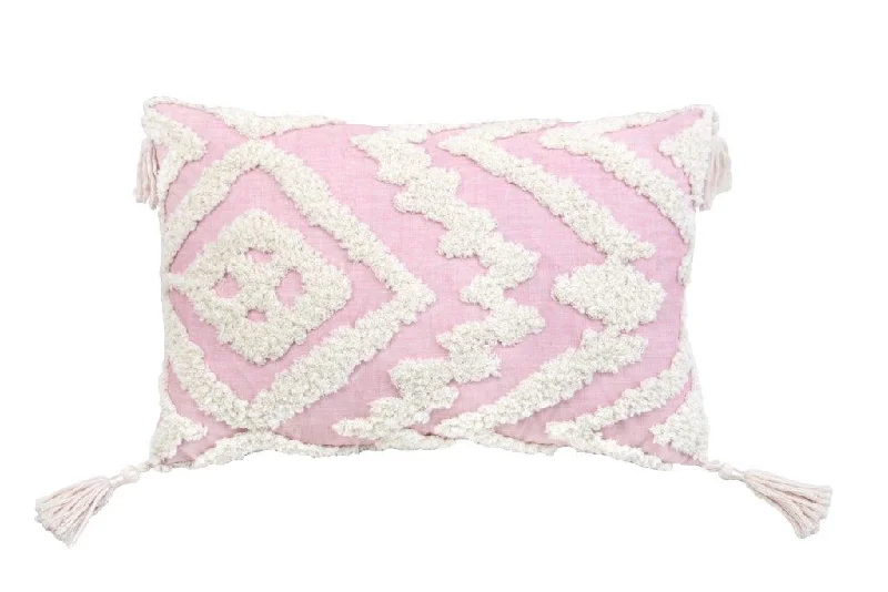 Dust-proofing latex pillows-13" X 20" Pink and White Textural Abstract Throw Pillow with Tassels