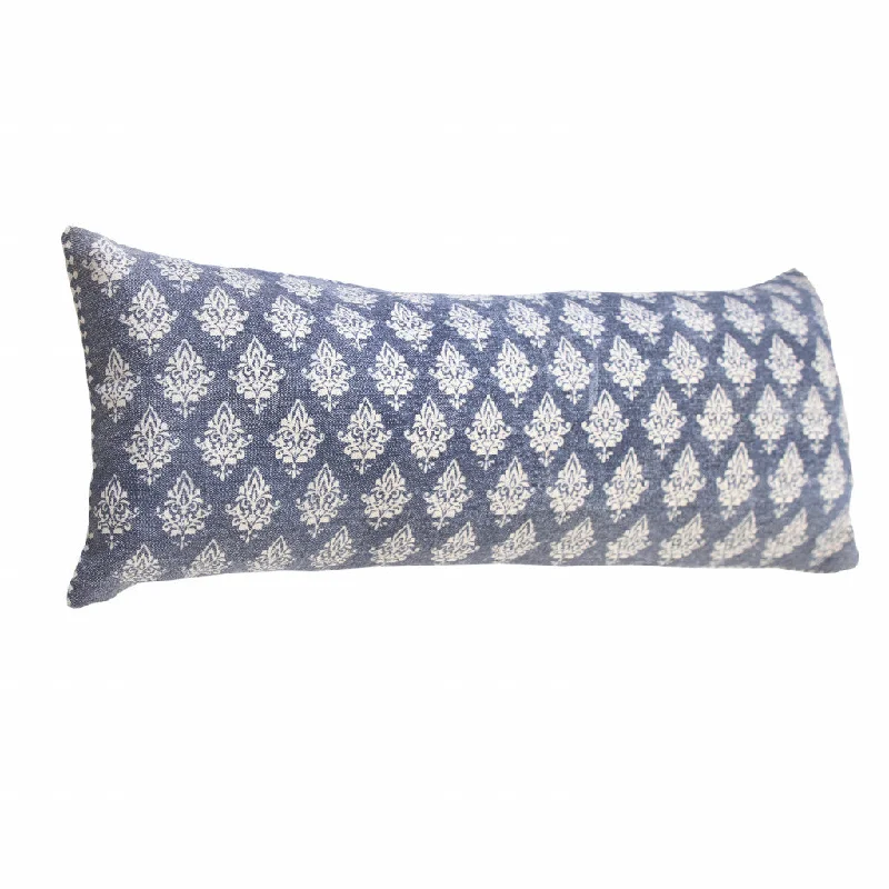 Material comparison of cervical pillows-14" X 36" Vintage Indigo Blue And White 100% Cotton Geometric Zippered Pillow