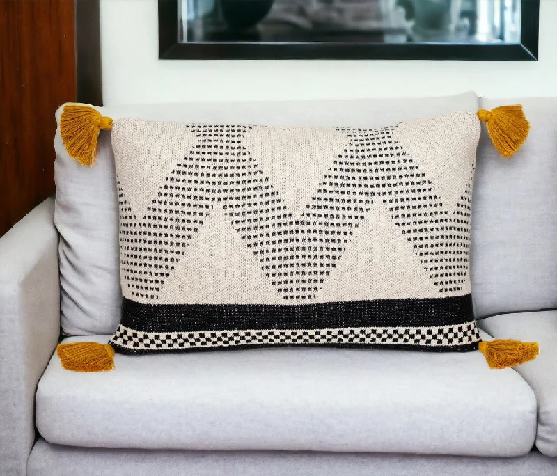 Are pillow fillings eco-friendly-20" Beige And Black Knit Throw Pillow