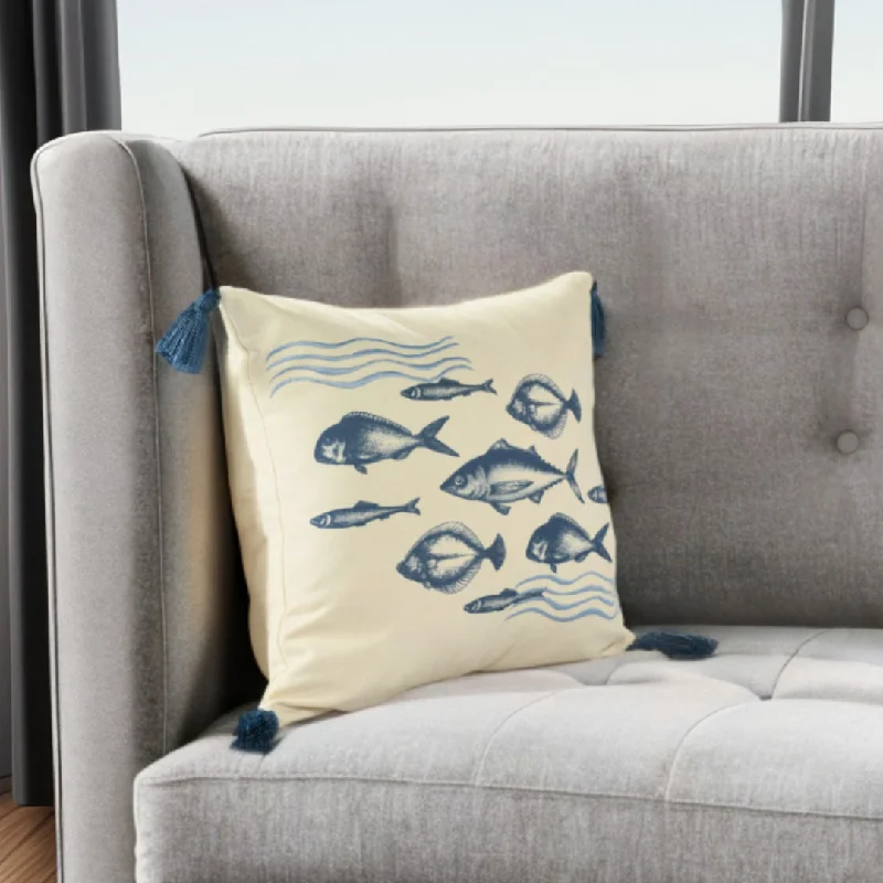 Pillow height and shoulder-neck pressure-20" Blue and Beige Fish Throw Pillow