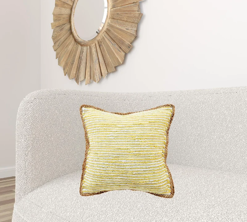 Best pillow for long flights-20" X 20" Golden Yellow, White And Tan 100% Cotton Striped Zippered Pillow