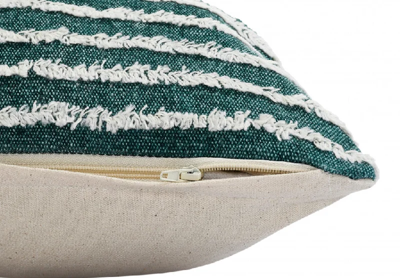 Firmness options for cervical pillows-20" X 20" Green And Cream 100% Cotton Striped Zippered Pillow