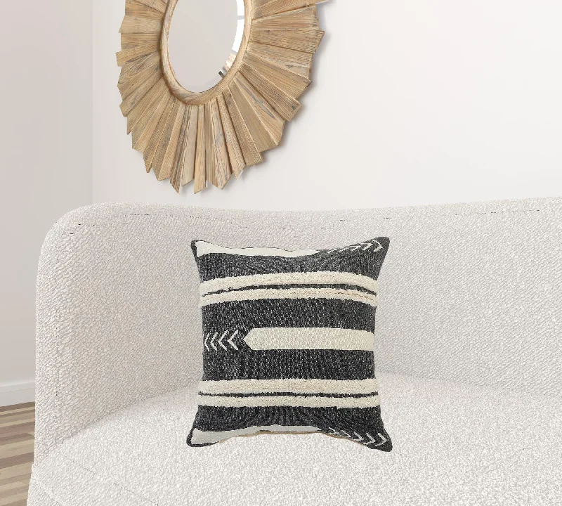 Pillow height and breathing-20" X 20" White And Black 100% Cotton Geometric Zippered Pillow