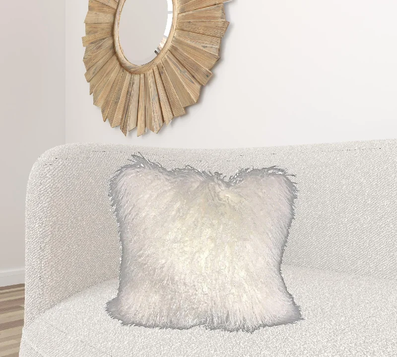 Pillow height and sleep comfort adjustment-24" Bright White Genuine Tibetan Lamb Fur Pillow With Microsuede Backing