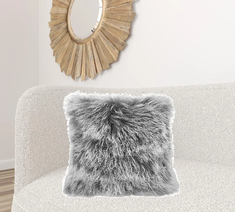 How to maintain a buckwheat pillow-24" Grey Genuine Tibetan Lamb Fur Pillow With Microsuede Backing