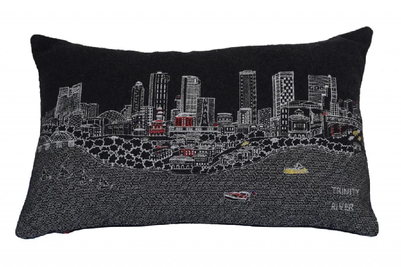 Elastic recovery of latex pillows-25" Black Fort Worth Nighttime Skyline Lumbar Decorative Pillow