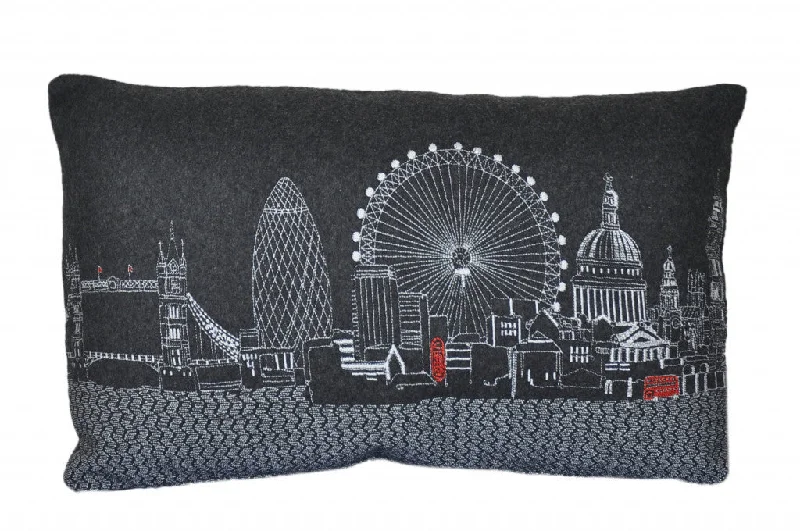 Benefits of antibacterial pillows-25" Black London Nighttime Skyline Lumbar Decorative Pillow