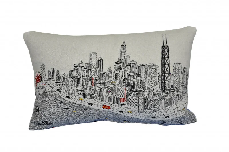 How to choose a non-slip pillowcase-25" White Chicago Daylight Skyline Lumbar Decorative Pillow