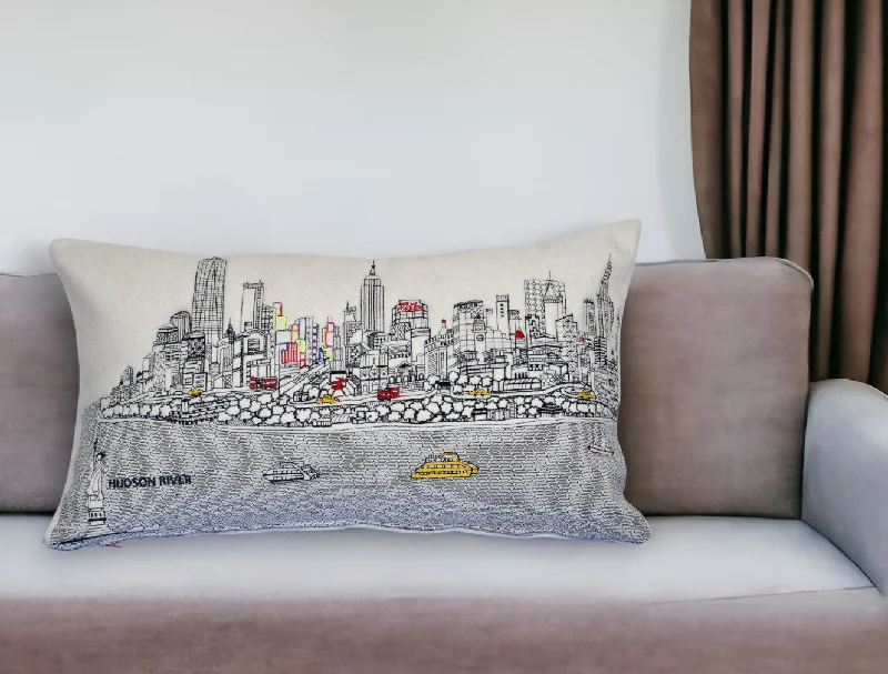 How to choose pillow firmness-25" White NYC Daylight Skyline Lumbar Decorative Pillow