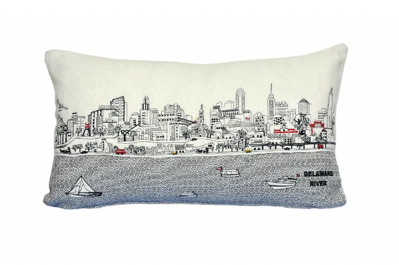 How to pick an antibacterial memory pillow-25" White Philadelphia Daylight Skyline Lumbar Decorative Pillow