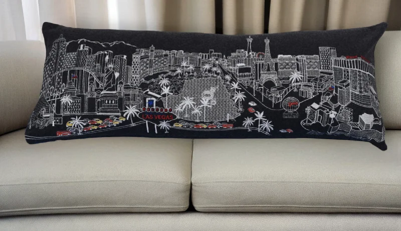 Best hypoallergenic pillow models-35" Black as Vegas Nighttime Skyline Lumbar Decorative Pillow