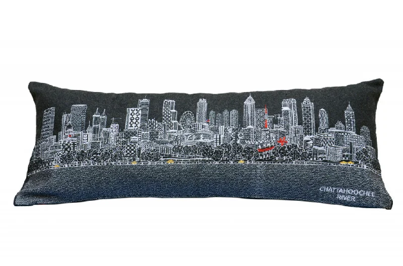 Ideal pillow height for kids-35" Black Atlanta Nighttime Skyline Lumbar Decorative Pillow