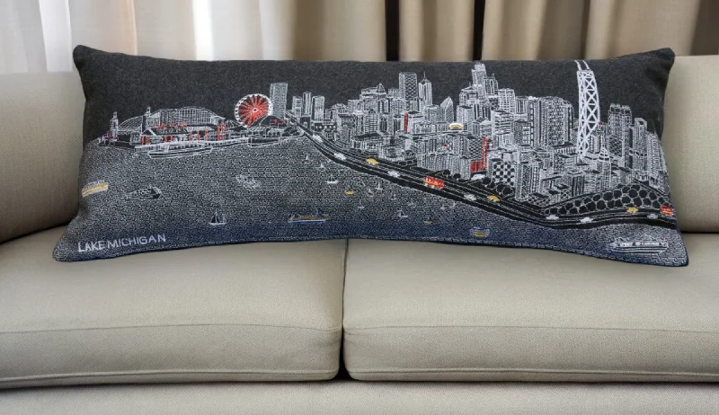 How to choose a portable travel pillow-35" Black Chicago Nighttime Skyline Lumbar Decorative Pillow