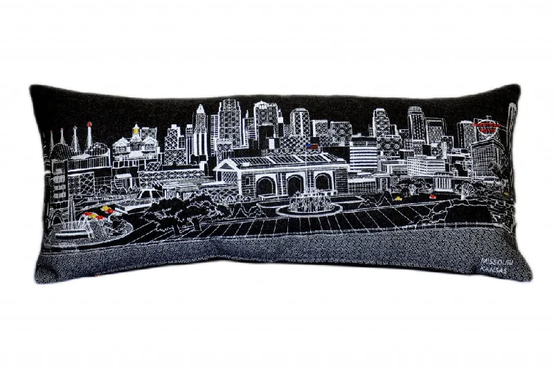 Pillow height and neck health-35" Black Kansas City Nighttime Skyline Lumbar Decorative Pillow