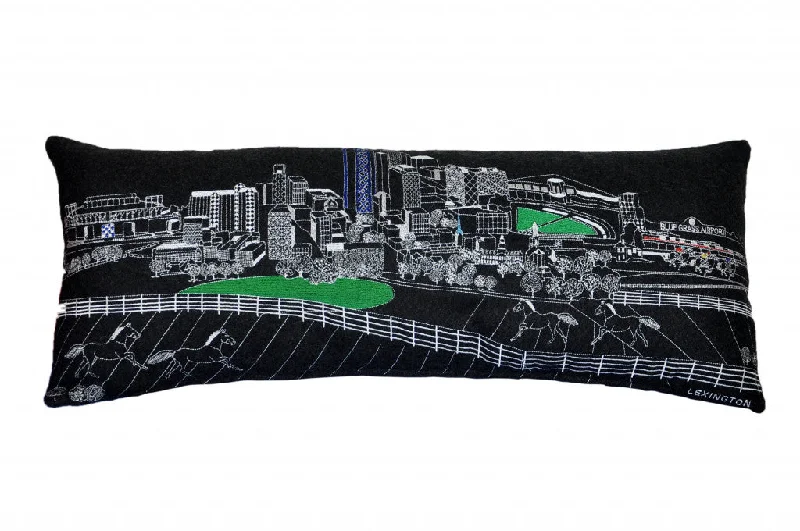 Warmth of feather pillows-35" Black Lexington Nighttime Skyline Lumbar Decorative Pillow