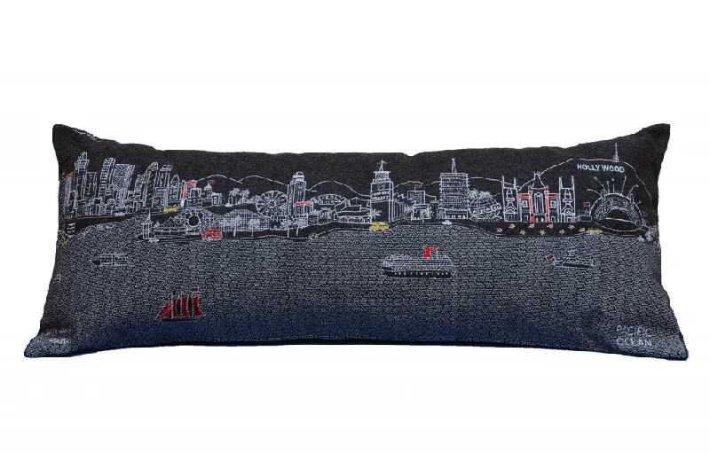 How pillows impact snoring-35" Black Los Angeles Nighttime Skyline Lumbar Decorative Pillow