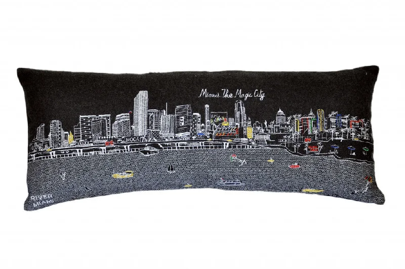 How to pick an antibacterial buckwheat pillow-35" Black Miami Nighttime Skyline Lumbar Decorative Pillow