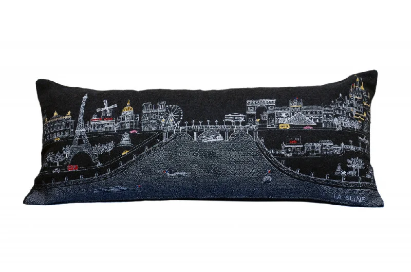 How to pick a pillow for back sleepers-35" Black Paris Nighttime Skyline Standard Lumbar Decorative Pillow