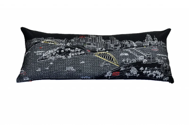 How pillows affect sleep quality-35" Black Pittsburgh Nighttime Skyline Lumbar Decorative Pillow