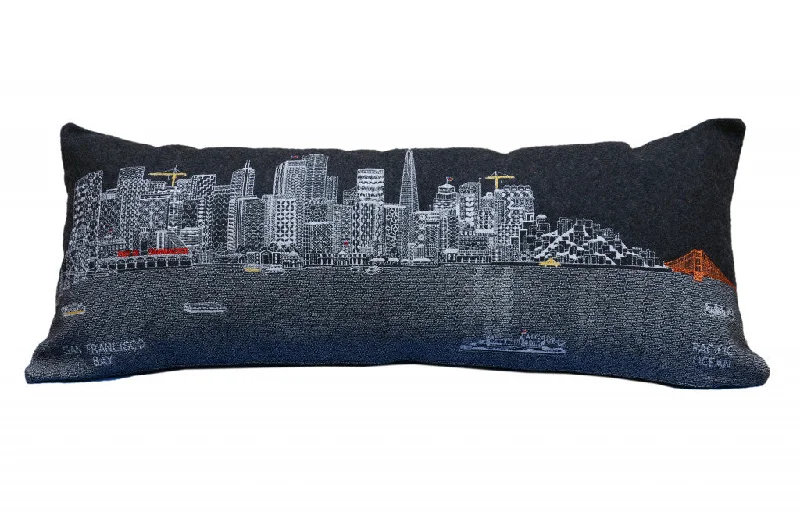 Odor removal for memory foam pillows-35" Black San Francisco Nighttime Skyline Lumbar Decorative Pillow