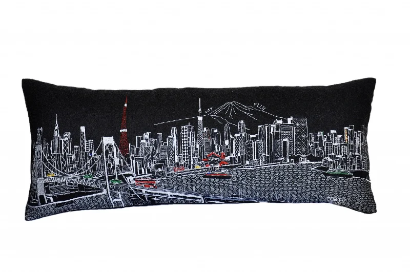 How to choose a baby contour pillow-35" Black Tokyo Nighttime Skyline Lumbar Decorative Pillow