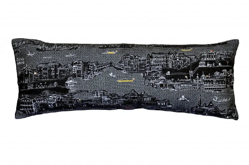 How to choose a pregnancy waist pillow-35" Black Venice Nighttime Skyline Lumbar Decorative Pillow