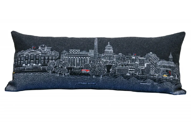 Elasticity of memory pillows-35" Black Washington DC Nighttime Skyline Lumbar Decorative Pillow