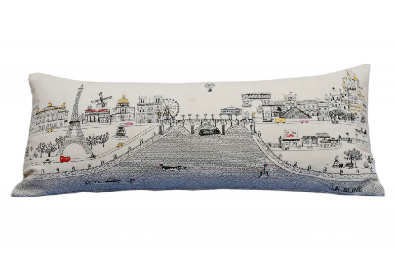 Choosing memory foam pillow weight-35" White Paris Daylight Skyline Lumbar Decorative Pillow