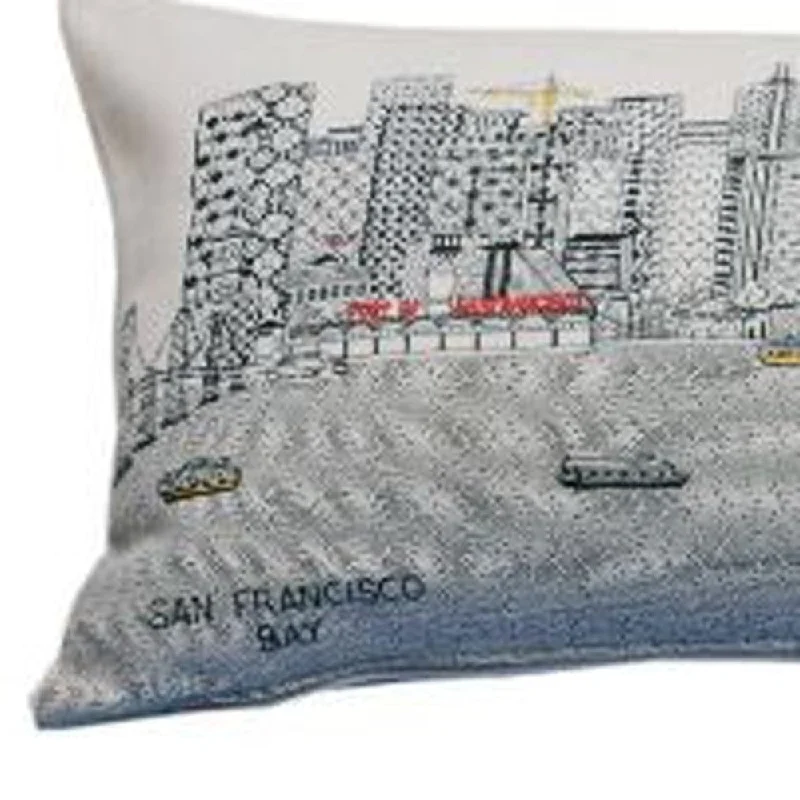 Breathability testing for latex pillows-35" White San Francisco Daylight Skyline Lumbar Decorative Pillow