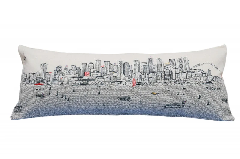 Pillow height and neck comfort-35" White Seattle Daylight Skyline Lumbar Decorative Pillow