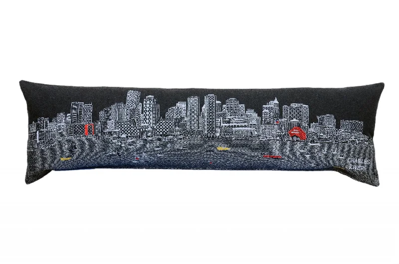 How pillows improve sleep environment-46" Black Boston Nighttime Skyline Lumbar Decorative Pillow