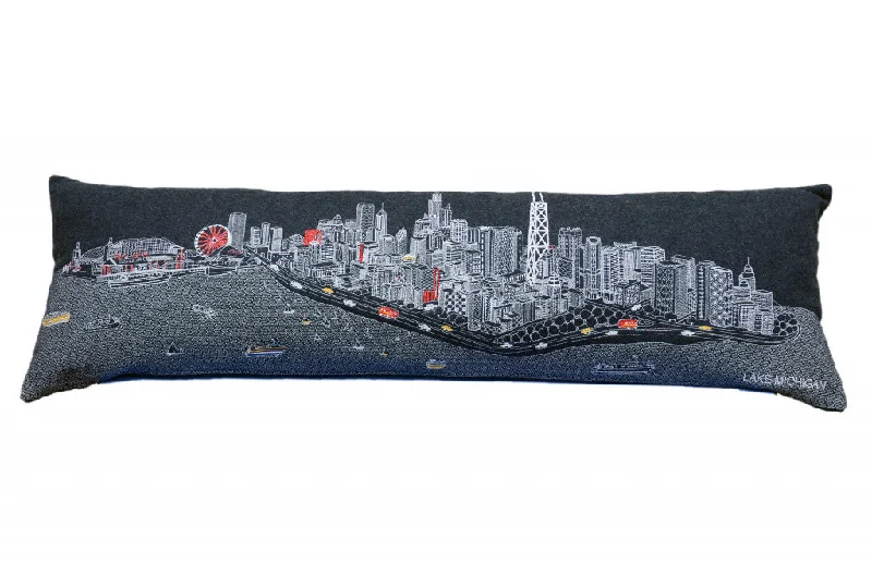 When to start using a baby pillow-46" Black Chicago Nighttime Skyline Lumbar Decorative Pillow