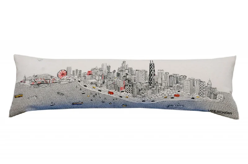 Elasticity comparison of latex pillows-46" White Chicago Daylight Skyline Lumbar Decorative Pillow