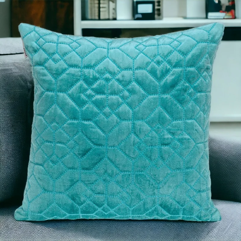 Pillow height and blood circulation-Aqua Quilted Velvet Geo Decorative Throw Pillow