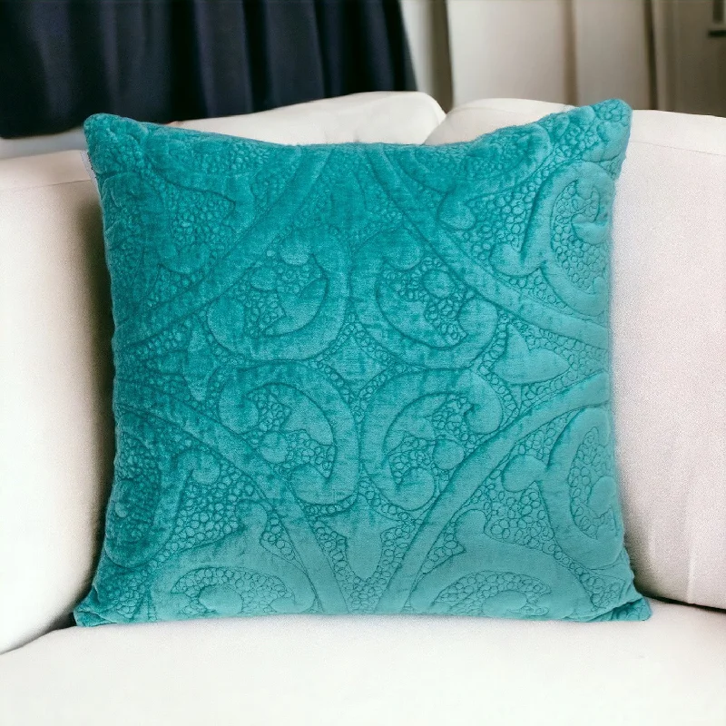 Pillow height and sleep quality-Aqua Quilted Velvet Square Throw Pillow