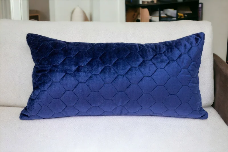 Are cervical pillows good for young adults-Blue Tufted Velvet Quilted Lumbar Throw Pillow