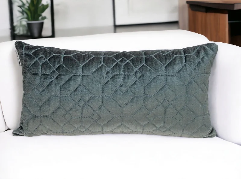 Ideal pillow height for back sleepers-Charcoal Quilted Velvet Geo Lumbar Decorative Pillow