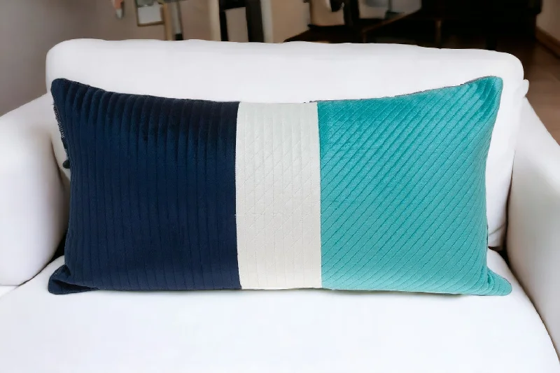 How to choose a breathable pregnancy pillow-Navy Blue and Sea Blue Quilted Colorblock Velvet Lumbar Throw Pillow