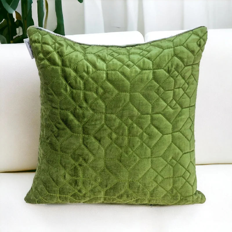 Pillow height and core relationship-Olive Quilted Velvet Geo Decorative Throw Pillow