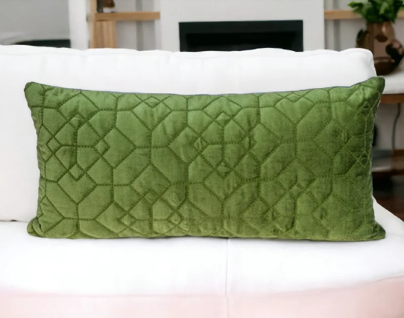 Adjusting latex pillow softness-Olive Quilted Velvet Geo Lumbar Decorative Pillow