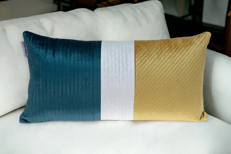 Weight comparison of latex pillows-Sea Green and Yellow Quilted Colorblock Velvet Lumbar Throw Pillow