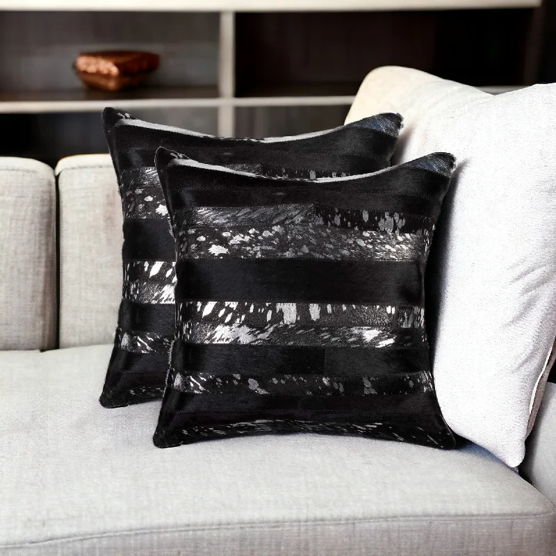 Durability options for memory pillows-Set of Two 18" Gold and Black Cowhide Throw Pillow