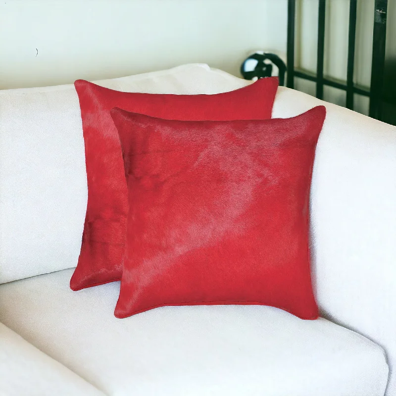 Pillow height and posture adjustment-Set of Two 18" Red Cowhide Cowhide Throw Pillow