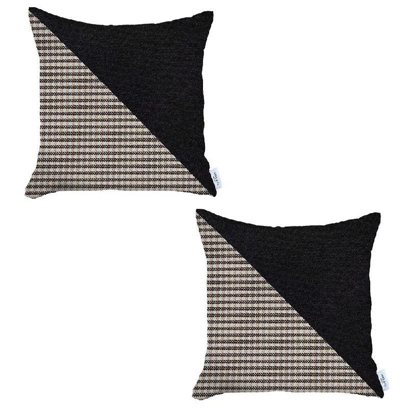 Rebound time of memory foam pillows-Set Of Two 18" X 18" Black And Brown Polyester Houndstooth Zippered Pillow