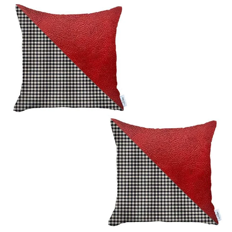 Pillow height and age correlation-Set Of Two 18" X 18" Black And Red Polyester Houndstooth Zippered Pillow