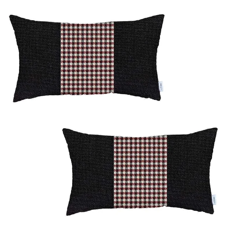 Weight testing for latex pillows-Set Of Two 20" X 12" Black And Red Polyester Houndstooth Zippered Pillow