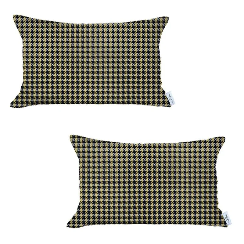 Wear resistance of latex pillows-Set Of Two 20" X 12" Yellow Polyester Houndstooth Zippered Pillow