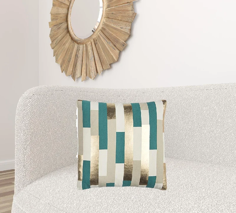 Breathability options for memory foam pillows-Teal Gold Metallic Stripe Throw Pillow